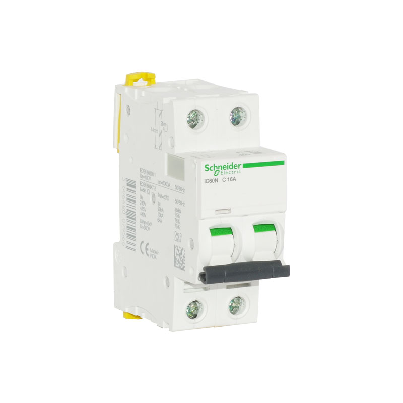 Breaker termomagnético para riel DIN iC60, A9F74216, 2P, 16A, 230/440Vac, C curve