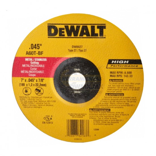 DEWALT Disco de corte para metal de 7"x0.45"x7/8"