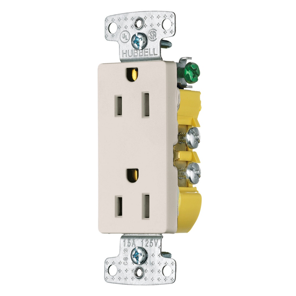 HUBBELL RRD15LA Tomacorriente doble residencial polarizado,2P, 15A, 125V, 5-15R, light almond