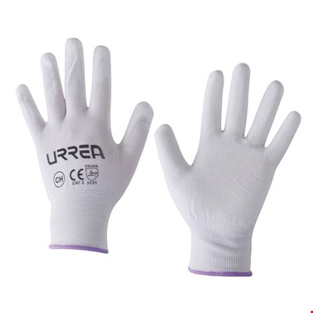 URREA Guantes de nylon con recubrimiento de poliuretano espumoso blancos talla XL