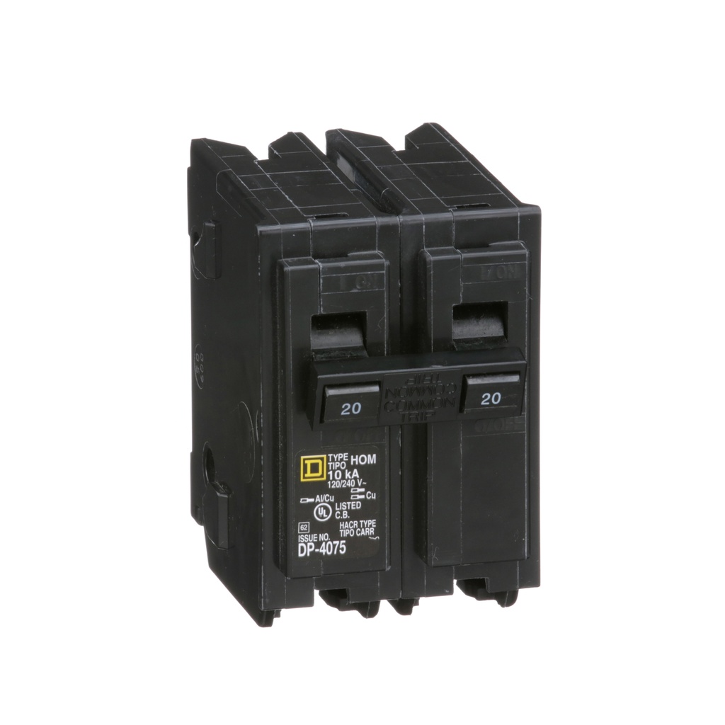 Breaker termomagnético de enchufar HOM220, 2P, 20A, 120/240VAC, 10kA, HomeLine® 2Polo 20A Tipo HOM