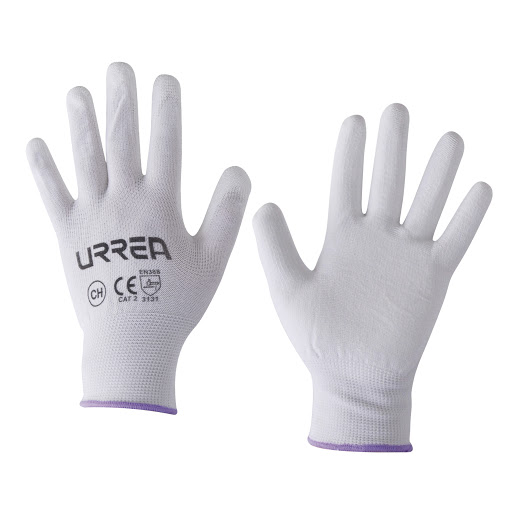 URREA Guantes de nylon con recubrimiento de poliuretano espumoso blancos talla L