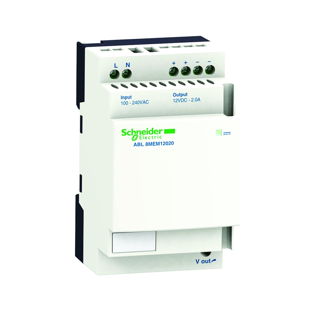 ABL8MEM12020 Fuente de alimentación modo conmutador regulado para riel DIN, 1 o 2 fases, 2A, 100-240V AC, 12V