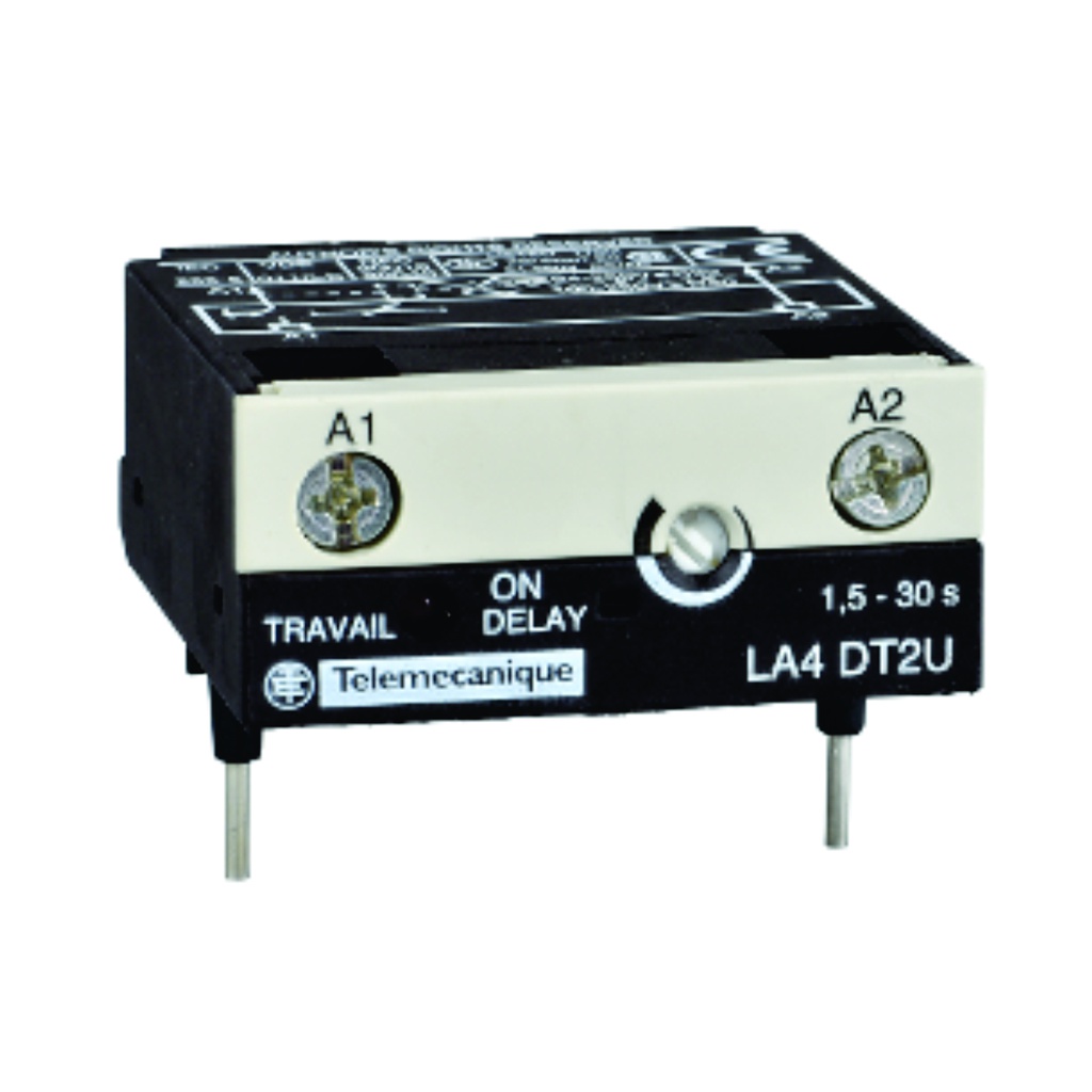 Módulo temporizador electrónico de contactor analógico con retardo en encendido, rango de 1.5 →30  segundos, 3P, bobinade 240 V, 24 →250 V AC, 1 NA + 1 NC,  TeSys D