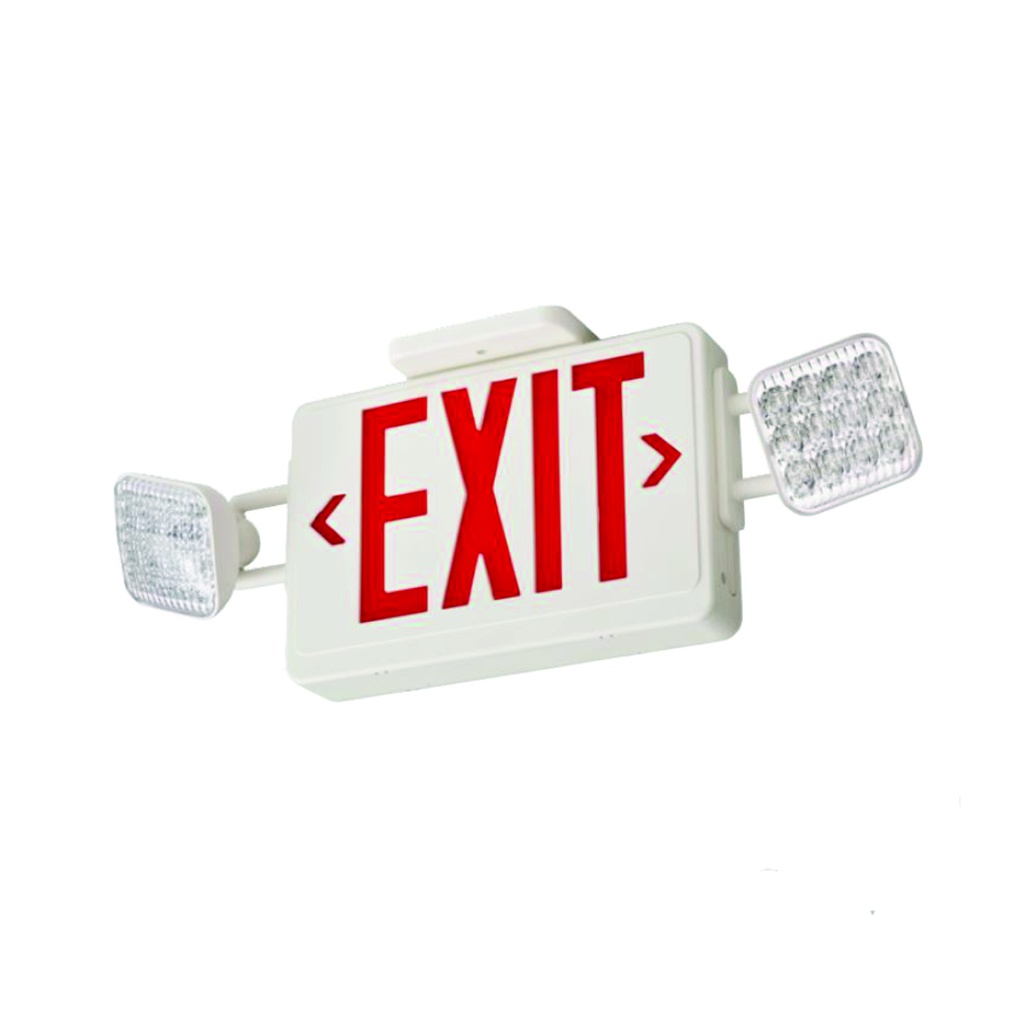 LITHONIA Combo rótulo de salida con luminarias de emergencia LED, letras color rojo "EXIT", 120/277V