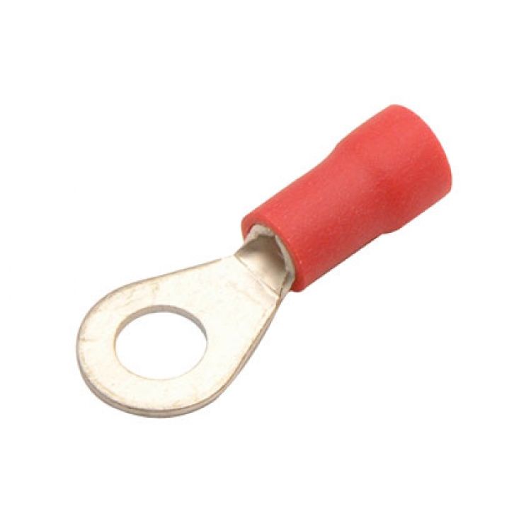 Terminal de ojo aislado RV1.25-4 rojo para cable 22-16 AWG y tornillo # 8