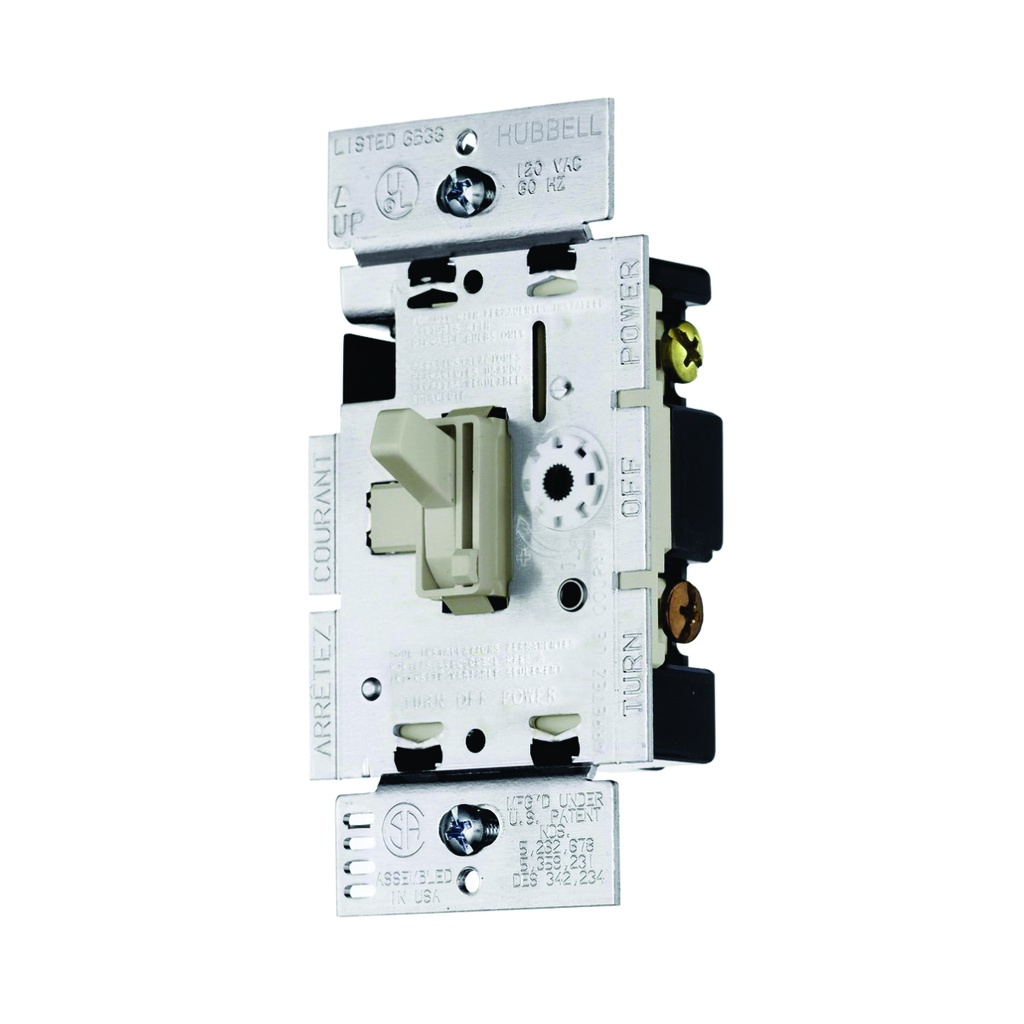 HUBBELL RAYCL153PLA Dimmer e interruptor para CFL y LED, 3 vías, 1 gang, vertical, light almond