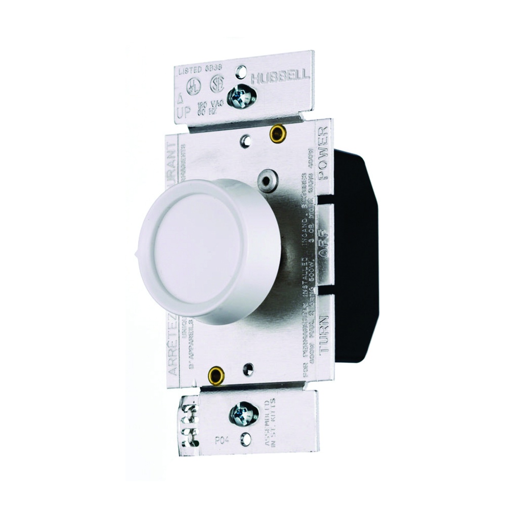 HUBBELL RDV10PW Dimmer e interruptor giratorio, 600W, 120Vac, ivory