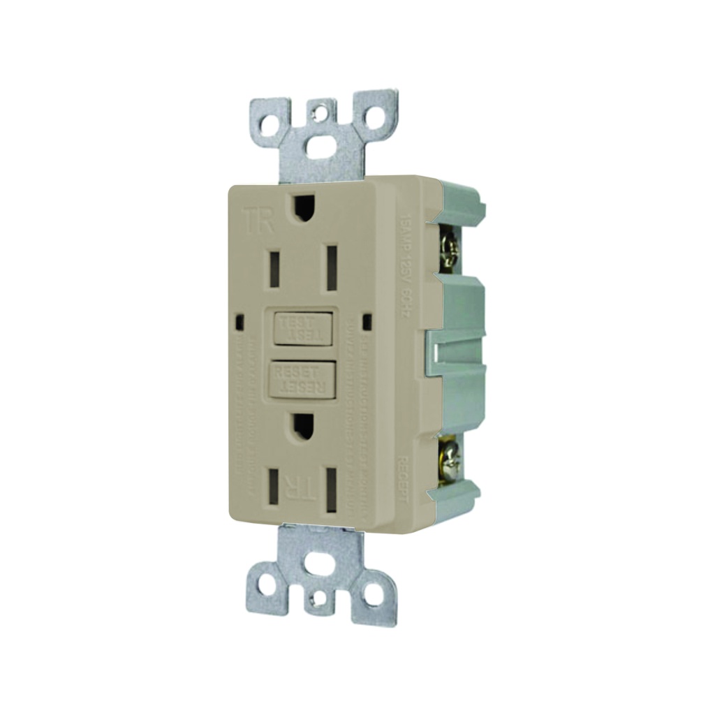 Tomacorriente doble GFCI 15A, 125V, light almond, UL