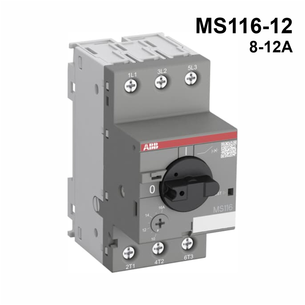 Guardamotor termomagnético MS116-12 con terminales de abrazadera de tornillo, 8.0→12A, 3P, 5.5kW, 208→690VCA, -25→+55°C, 60HZ