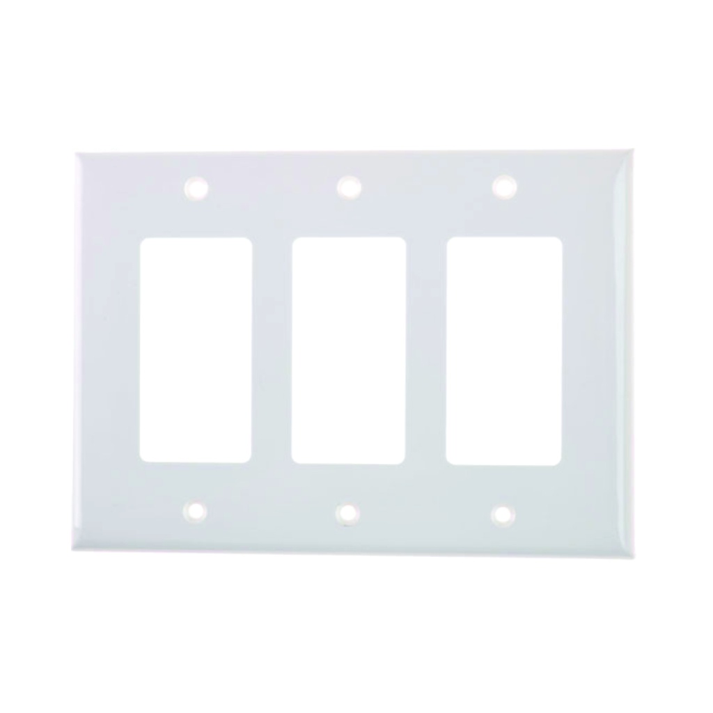 Placa decorativa plástica de pared sin tornillos, 3 Gang, blanco, UL
