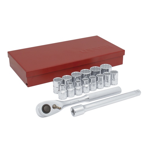 [HER.04.238] [52218] URREA Caja de 17 dados con ratchet de ⅜"