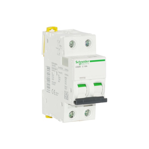 [DIS.01.027] [A9F74216] Breaker termomagnético para riel DIN iC60, A9F74216, 2P, 16A, 230/440Vac, C curve