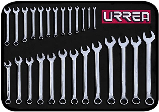 [HER.04.600] [1200QM] URREA Juego de 26 llaves combinadas pulido espejo 12 puntasmétricas