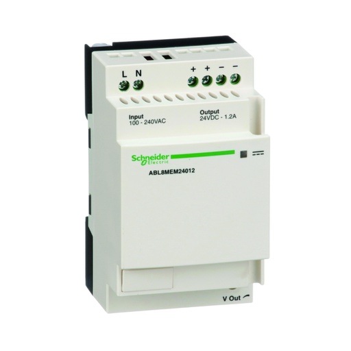 [AUT.01.396] [ABL8MEM24012] ABL8MEM24012 Fuente de alimentación modo conmutador regulado para riel DIN, 1 o 2 fases, 1.2A, 100-240V AC, 24V