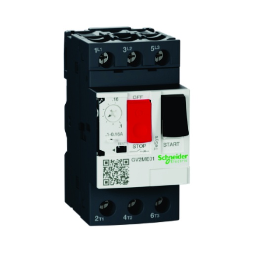 [AUT.01.438] [GV2-ME01] Guardamotor termomagnético GV2ME con terminales de abrazadera de tornillo 3P, 0.1-0.16A, TeSys