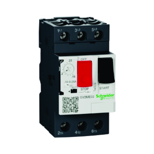 [AUT.01.439] [GV2-ME02] Guardamotor termomagnético GV2ME con terminales de abrazadera de tornillo, 3P, 0.16-0.25A, TeSys