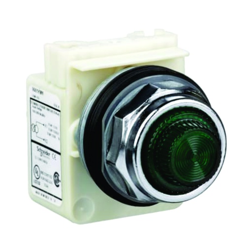[AUT.01.483] Luz piloto 9001KP1G31 con bombillo incandescente BA 9s, verde, plástico, 30mm, transformador 120V CA, conexión por tornillo, Harmony 9001K
