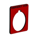 Porta-etiqueta para pulsador 30mm con etiqueta "EMERGENCY STOP" de 40 x 43mm, aluminio, Harmony 9001K