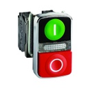 Pulsador doble iluminado LED integrado, verde rasante/rojo saliente, luz amarilla, 22mm, 1NA + 1NC, 120V, Harmony XB4