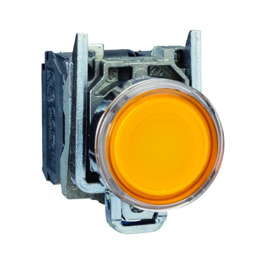 [AUT.04.131] Pulsador iluminado LED integrado, amarillo, metálico, 22mm,1NA + 1NC, 110→120V, Harmony XB4