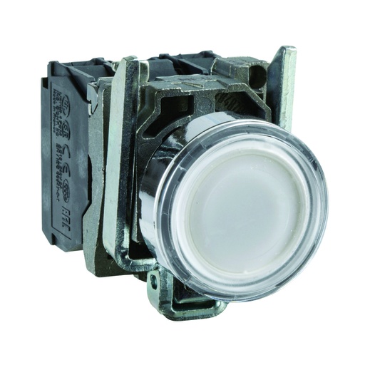 [AUT.04.132] Pulsador iluminado LED integrado, blanco, metálico, 22mm, 1NA + 1NC, 24V, Harmony XB4