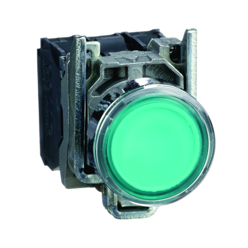 [AUT.04.137] Pulsador iluminado LED integrado, verde, metálico, 22mm, 1NA + 1NC, 110→120V, Harmony XB4