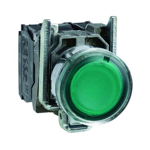 [AUT.04.134] Pulsador iluminado LED integrado, verde, metálico, 22mm, 1NA + 1NC, 220→240V, Harmony XB4