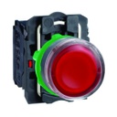 Pulsador iluminado rojo, plástico, bombillo no incluido, 22mm, 1NA + 1NC, 250V, Harmony XB5