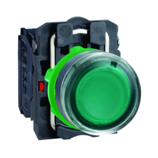 [AUT.04.226] Pulsador iluminado verde, plástico, bombillo no incluido, 22mm, 1NA + 1NC, 250V, Harmony XB5