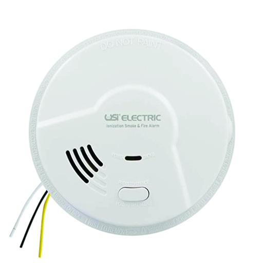 [WIR.03.809] [USI-5304] UNIVERSAL SECURITY Alarma de humo e incendio de ionización cableada 120V y con batería de respaldo