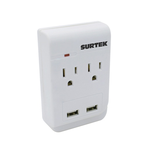 [COM.01.393] SURTEK Centro de carga de pared para 2 USB y 2 tomacorrientes con supresor de picos de voltaje de 300J