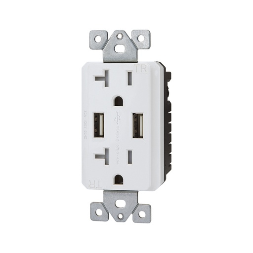 [WIR.03.751] [DWUR-20W] Tomacorriente doble 20A, 125V, 2 USB de 4A, blanco, UL