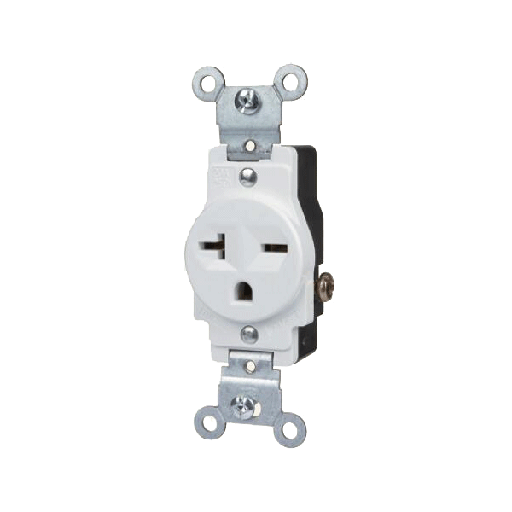 [WIR.03.806] [YQ120RH-W] Tomacorriente sencillo grado comercial, 20A, 250V, NEMA 6-20R, blanco, UL