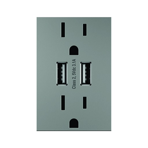 [WIR.03.686] LEGRAND Adorne Toma-USB doble 15A, 120VAC, 120V, magnesio